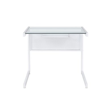 33 Inch Glass and Stainless Steel Writing Desk In White and Clear