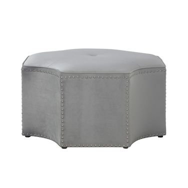 33 Inch Velvet Tufted Octagonal Cocktail Ottoman In Gray