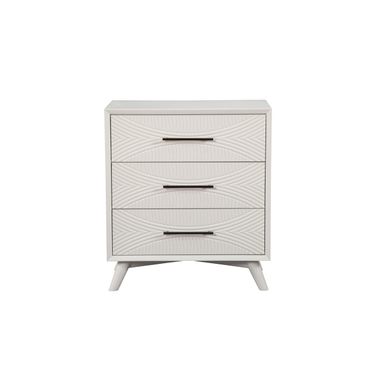 34 Inch Carved Geometric Solid Wood Three Drawer Dresser In White