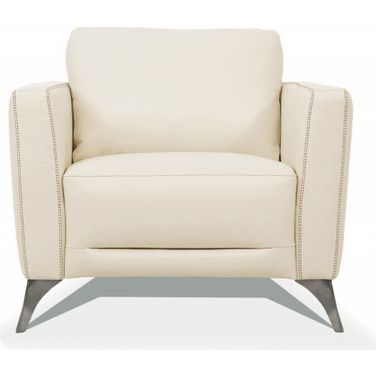 35 Inch Genuine Leather Arm Chair In Cream and Black