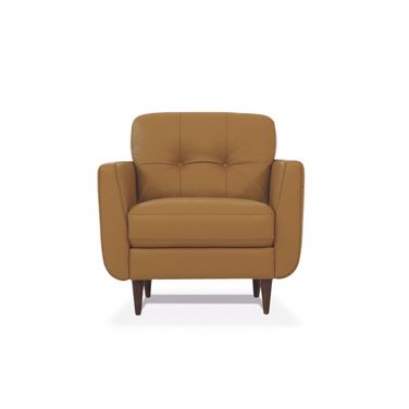 35 Inch Genuine Leather Tufted Arm Chair In Black and Camel