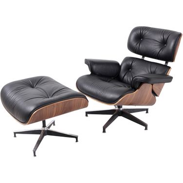 35 Inch Genuine Leather Tufted Swivel Lounge Chair with Ottoman In Black and Brown