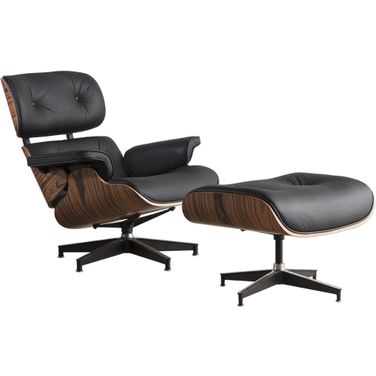 35 Inch Genuine Leather Tufted Swivel Lounge Chair with Ottoman In Black and Brown