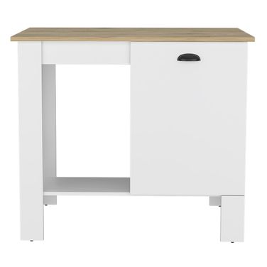 35 Inch Kitchen Island with Storage In White and Natural