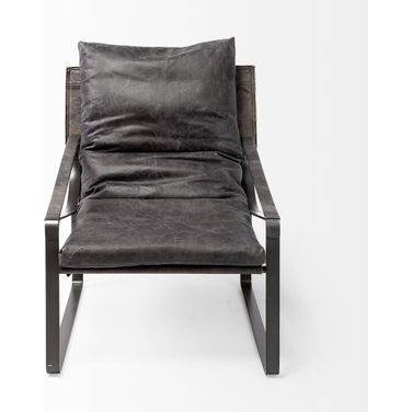 35 Inch Leather Distressed Arm Chair In Black