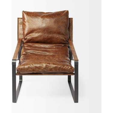35 Inch Leather Distressed Lounge Chair In Black and Brown