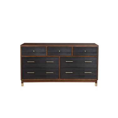 35 Inch Solid Wood Seven Drawer Double Dresser In Black and Brown