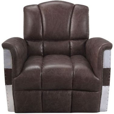 35 Inch Top Grain Leather Patchwork Club Chair In Brown