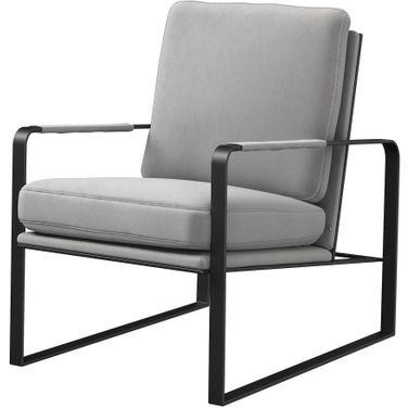 35 Inch Velvet and Metal Lounge Chair In Light Gray and Black