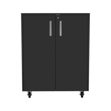 35 Inch Wood Rolling Storage Cabinet with Two Doors In Black