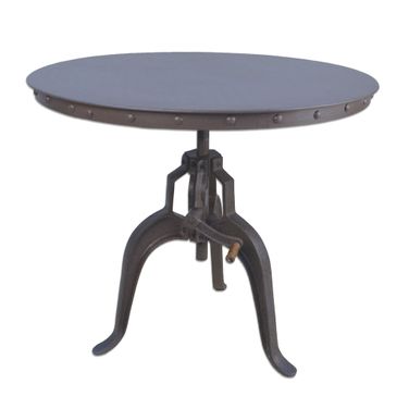 36 Inch Adjustable Crank Round Top Dining Table In Industrial Gray