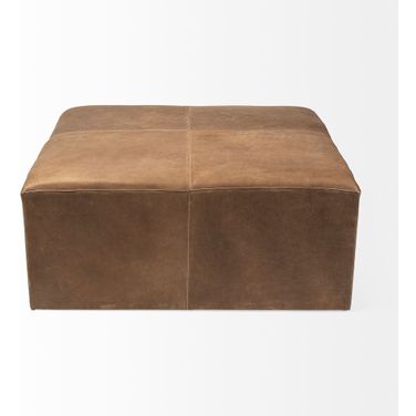 36 Inch Faux Leather Cube Ottoman In Brown