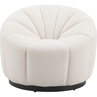 36 Inch Faux Shearling and Upholstered Barrel Chair In Cream and Black