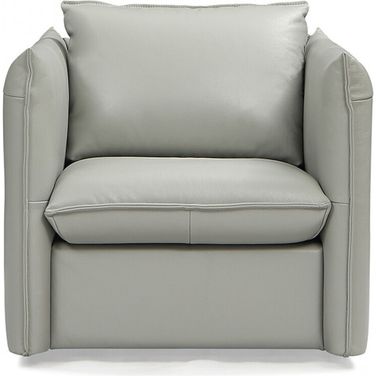 36 Inch Genuine Leather Swivel Lounge Chair In Grey and Silver