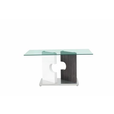 36 Inch Glass and Stainless Steel Double Pedestal Base Dining Table In Clear and Gray