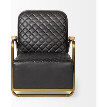 36 Inch Leather Lounge Chair In Black and Gold