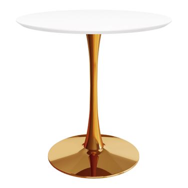 36 Inch Metal Dining Table In White and Gold