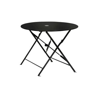36 Inch Rounded Aluminum Folding Outdoor Dining Table with Umbrella Hole In Black