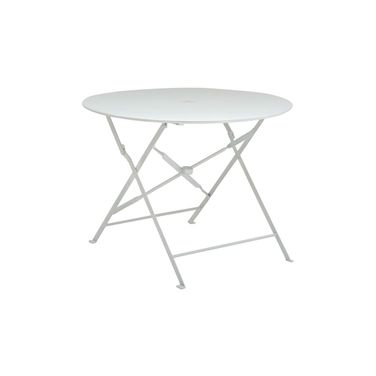 36 Inch Rounded Aluminum Folding Outdoor Dining Table with Umbrella Hole In White