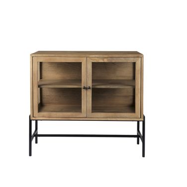 36 Inch Solid Wood Sideboard with Two Glass Doors In Natural