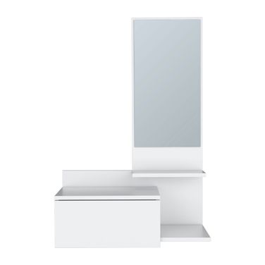 36 Inch Wood Wall Mounted Accent Cabinet with Drawer and Mirror In White
