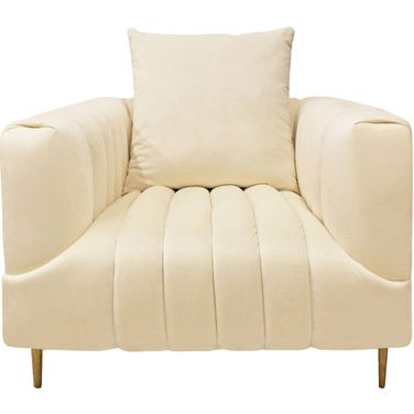 37 Inch Velvet Solid Color Lounge Chair In Ivory and Gold