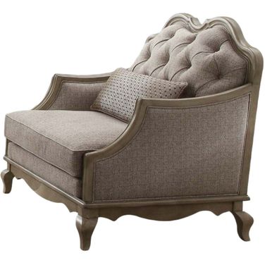 38 Inch Fabric Tufted Chair and a Half and Toss Pillow In Beige and Taupe