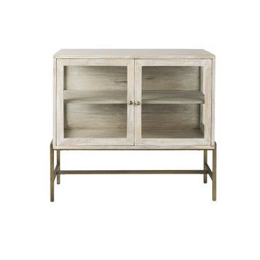 38 Inch Solid Wood Sideboard with Two Glass Doors In White