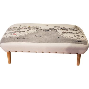 38 Inch Wool Ottoman In Brown and Cream