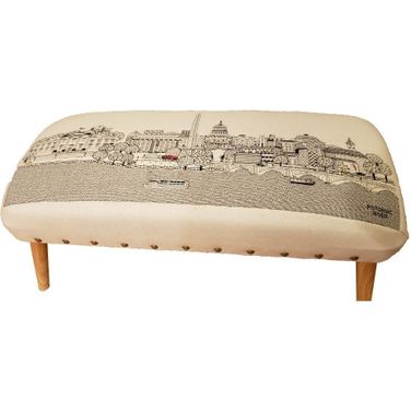 38 Inch Wool Ottoman In Brown and Cream