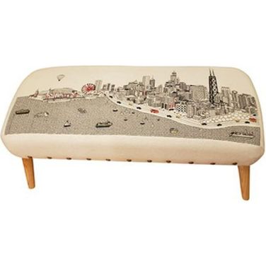 38 Inch Wool Ottoman In Brown and Cream