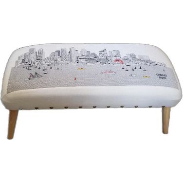 38 Inch Wool Ottoman In Brown and Cream