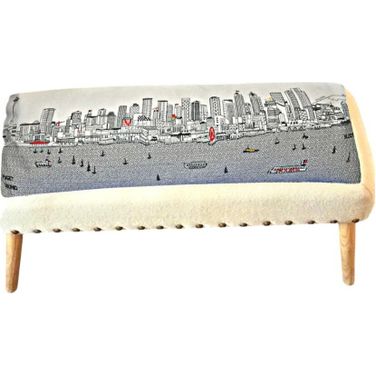 38 Inch Wool Ottoman In Brown and Cream