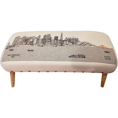 38 Inch Wool Ottoman In Brown and Cream
