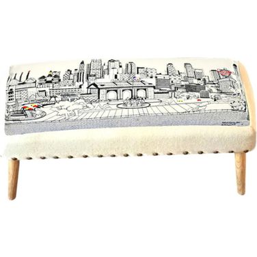 38 Inch Wool Ottoman In Brown and Cream
