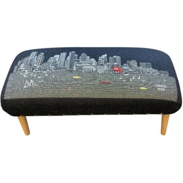 38 Inch Wool Ottoman In Brown and Gray