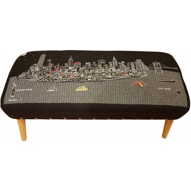 38 Inch Wool Ottoman In Brown and Gray