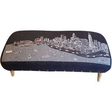 38 Inch Wool Ottoman In Brown and Gray