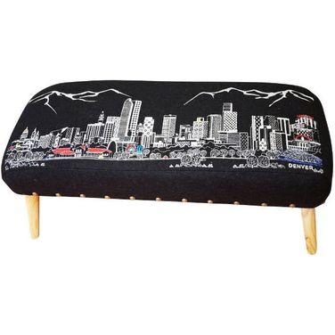 38 Inch Wool Ottoman In Brown and Gray