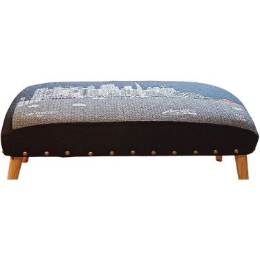 38 Inch Wool Ottoman In Brown and Gray
