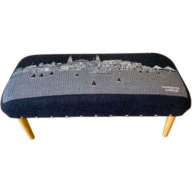 38 Inch Wool Ottoman In Brown and Gray