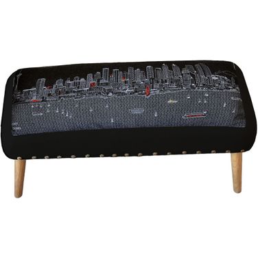 38 Inch Wool Ottoman In Brown and Gray