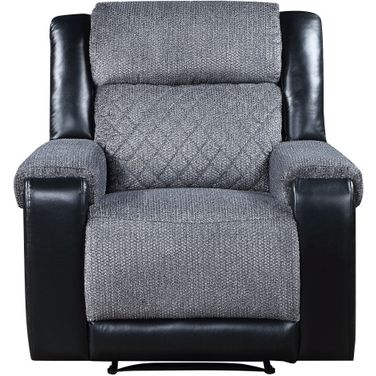 39 Inch Faux Leather and Fabric Manual Recliner In Black and Gray