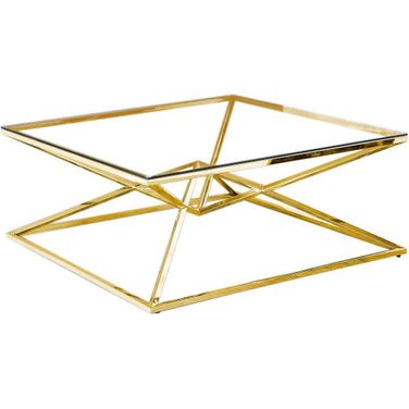 39 Inch Modern Tempered Glass Coffee Table In Gold Plated