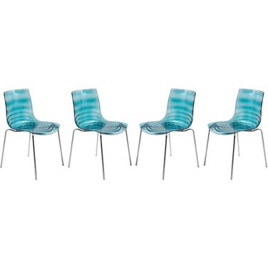 4 LeisureMod Astor Transparent Blue Plastic Dining Chairs