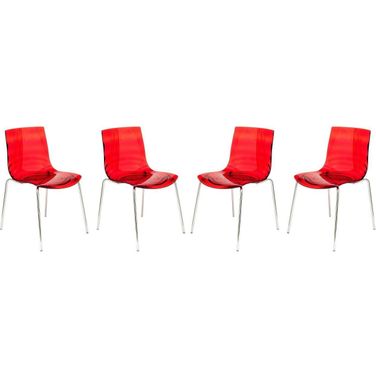 4 LeisureMod Astor Transparent Red Plastic Dining Chairs