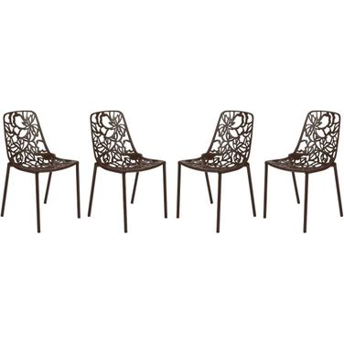 4 LeisureMod Devon Brown Aluminum Armless Chairs