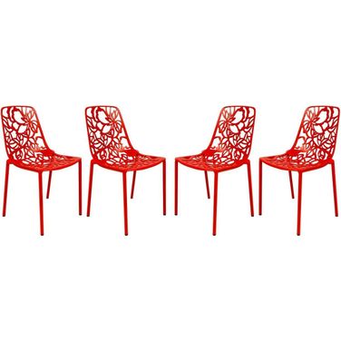4 LeisureMod Devon Red Aluminum Armless Chairs