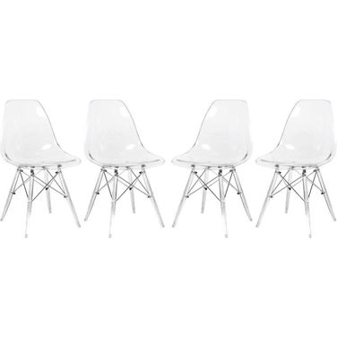4 LeisureMod Dover Clear Molded Acrylic Base Side Chairs