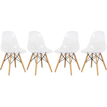 4 LeisureMod Dover Clear Molded Side Chairs